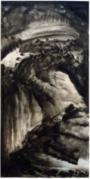 23 La Naissance du Monde, Chaos - Big bang - Terre 1993-2003 Encre sur papier (Triptyque I, Chaos 136 x 68cm )